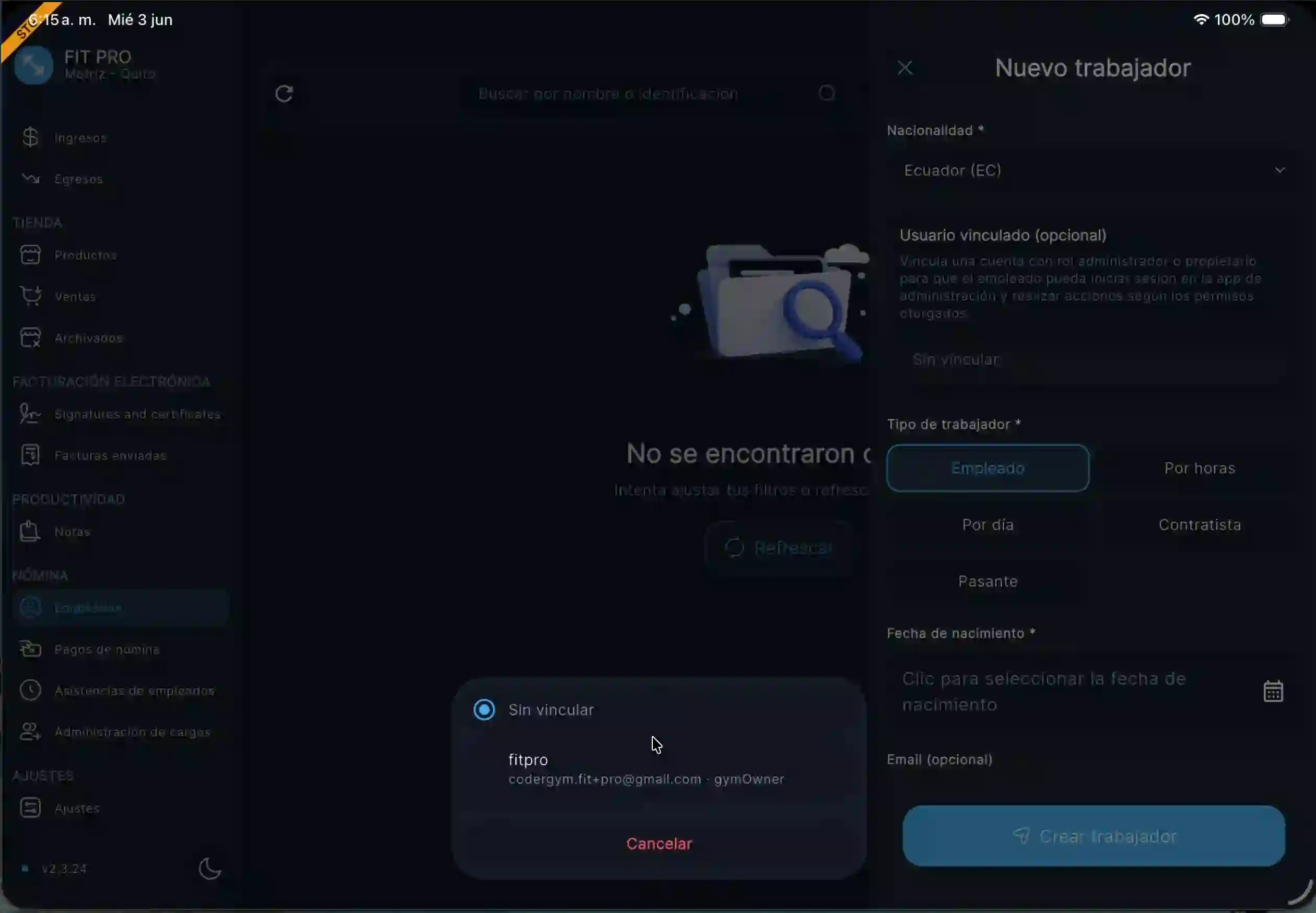 Lista de usuarios de acceso para vincular