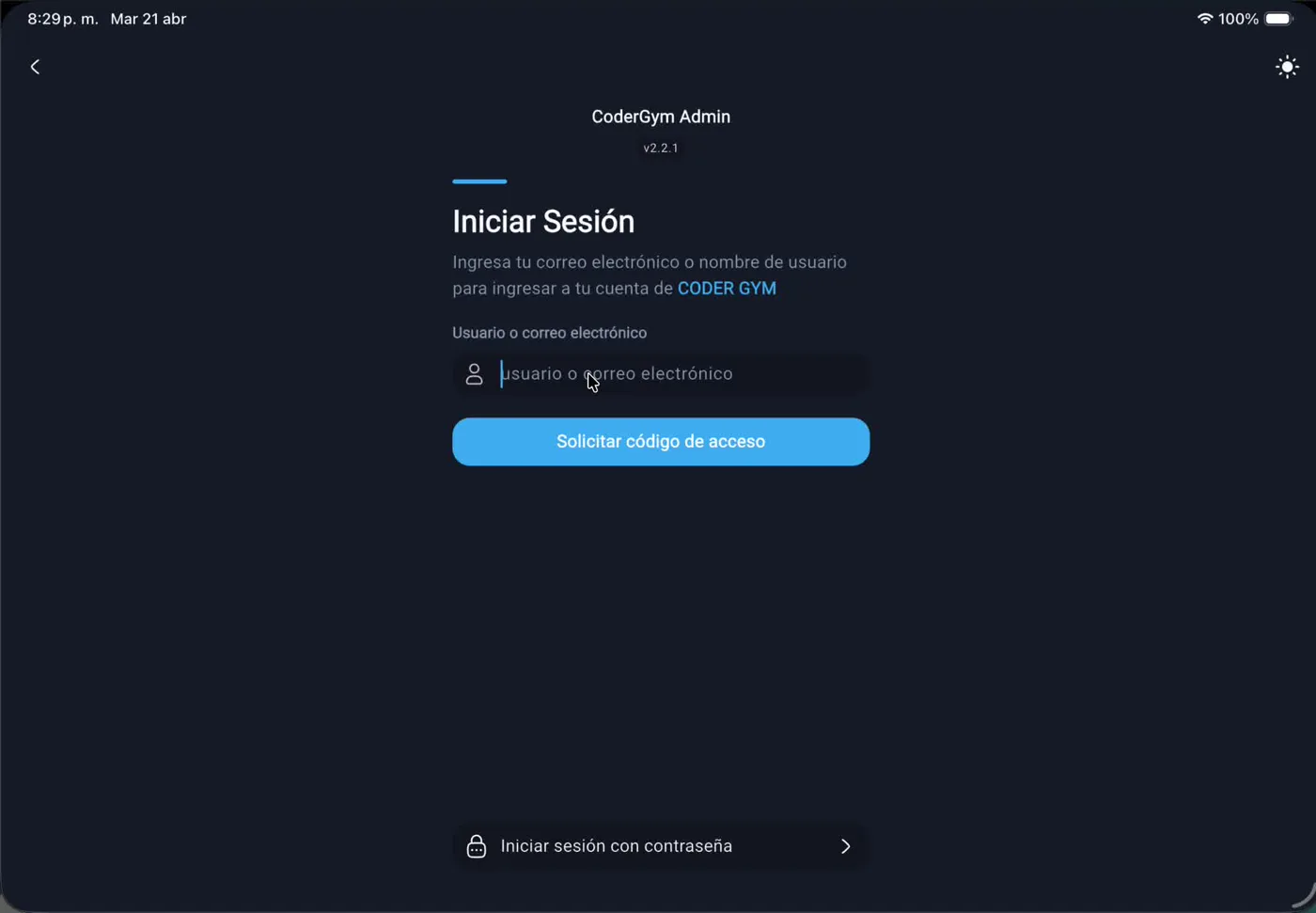 Ingresar usuario o correo electrónico